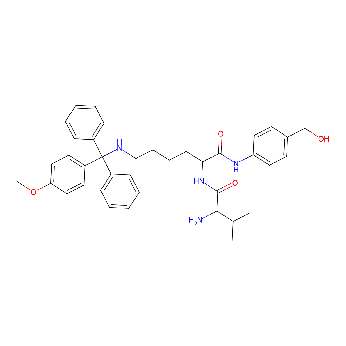 (2S)-2-[[(2S)-2-Amino-3-methyl-butanoyl]amino]-N-[4-(hydroxymethyl)phenyl]-6-[[(4-methoxyphenyl)-diphenyl-methyl]amino]hexanamide molecular structure, CAS 207612-95-1