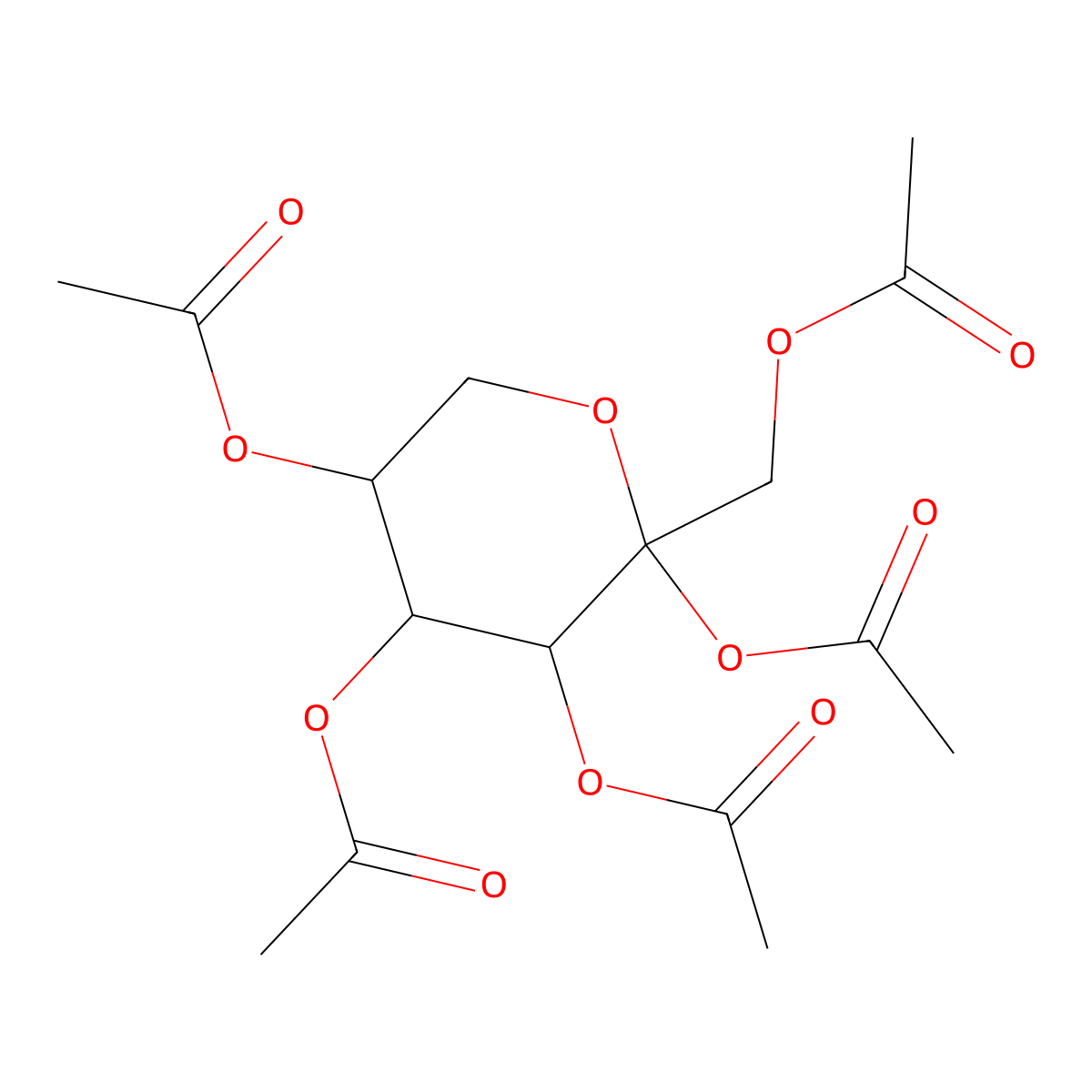 beta-D-Fructopyranose, pentaacetate molecular structure, CAS 20764-61-8