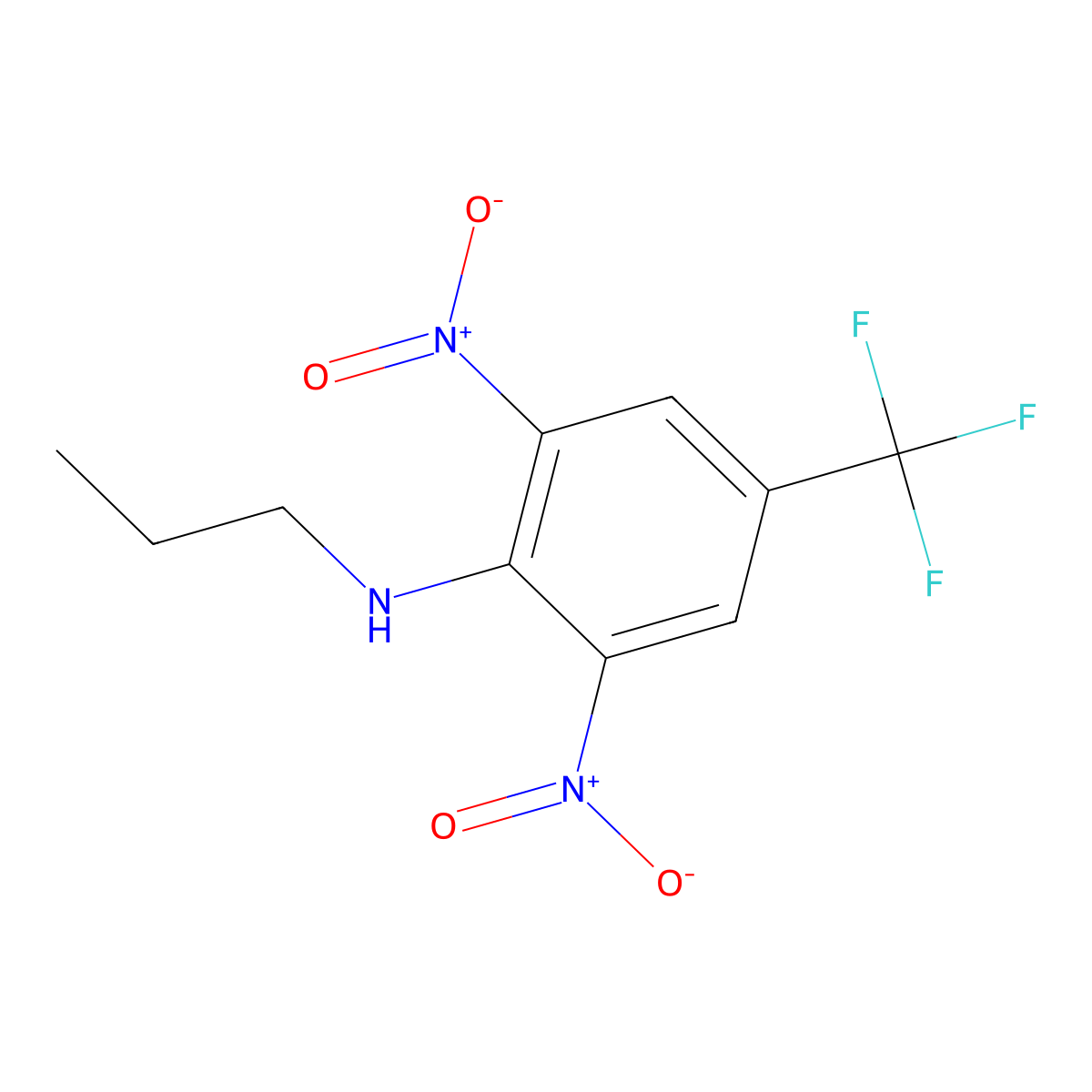 Benzenamine, 2,6-dinitro-N-propyl-4-(trifluoromethyl)- molecular structure, CAS 2077-99-8