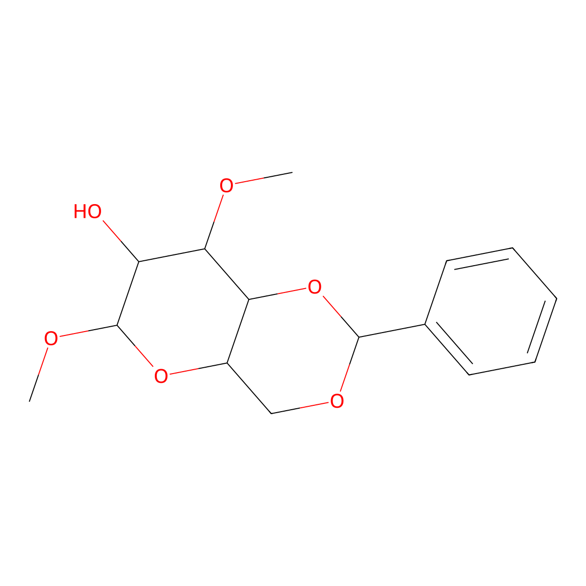 6,8-Dimethoxy-2-phenyl-4,4a,6,7,8,8a-hexahydropyrano[3,2-d][1,3]dioxin-7-ol molecular structure, CAS 20770-95-0
