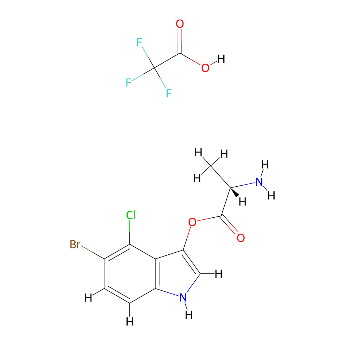 (S)-5-Bromo-4-chloro-1H-indol-3-yl 2-aminopropanoate 2,2,2-trifluoroacetate molecular structure, CAS 207725-18-6