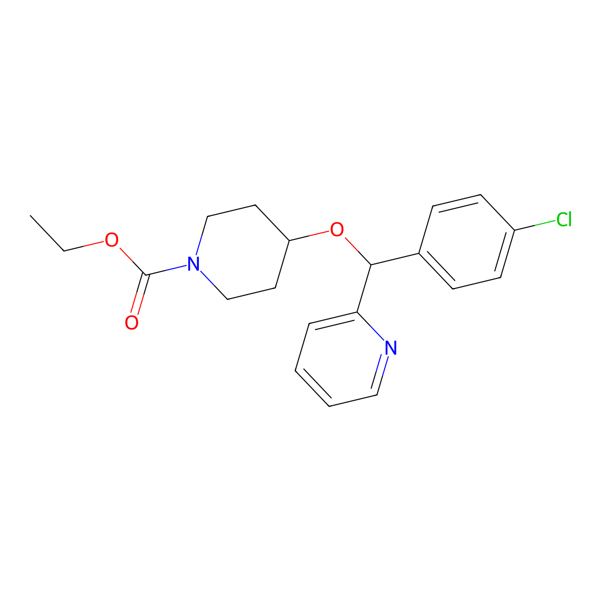 Ethyl 4-((4-chlorophenyl)(pyridin-2-yl)methoxy)piperidine-1-carboxylate molecular structure, CAS 207726-35-0