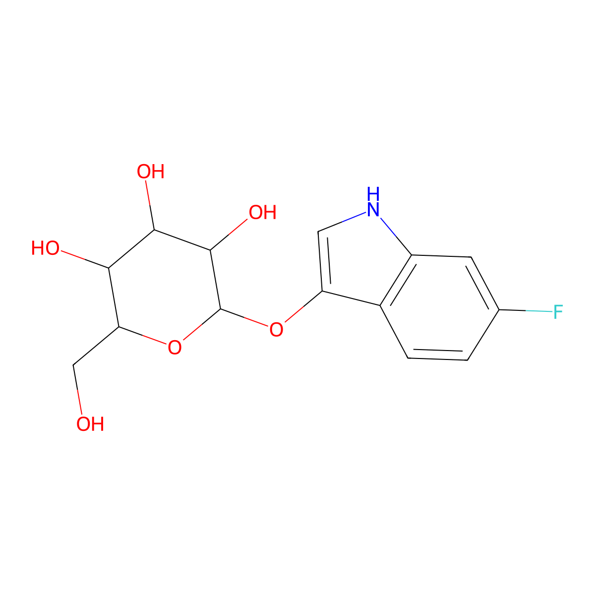 (2S,3R,4S,5R,6R)-2-((6-Fluoro-1H-indol-3-yl)oxy)-6-(hydroxymethyl)tetrahydro-2H-pyran-3,4,5-triol molecular structure, CAS 207727-11-5