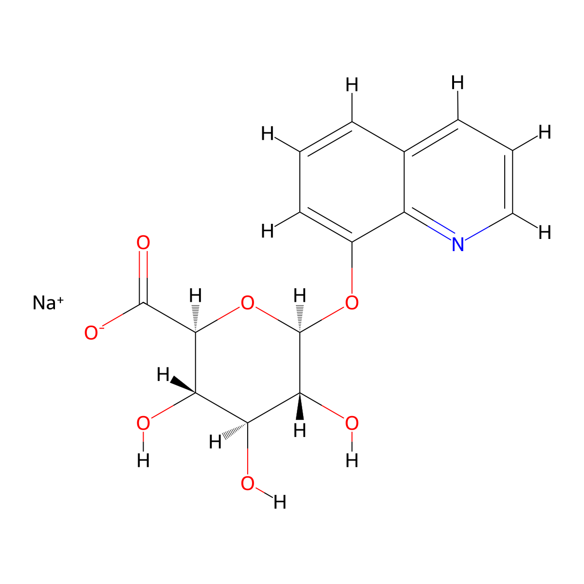 Sodium (2S,3S,4S,5R,6S)-3,4,5-trihydroxy-6-(quinolin-8-yloxy)tetrahydro-2H-pyran-2-carboxylate molecular structure, CAS 207728-71-0
