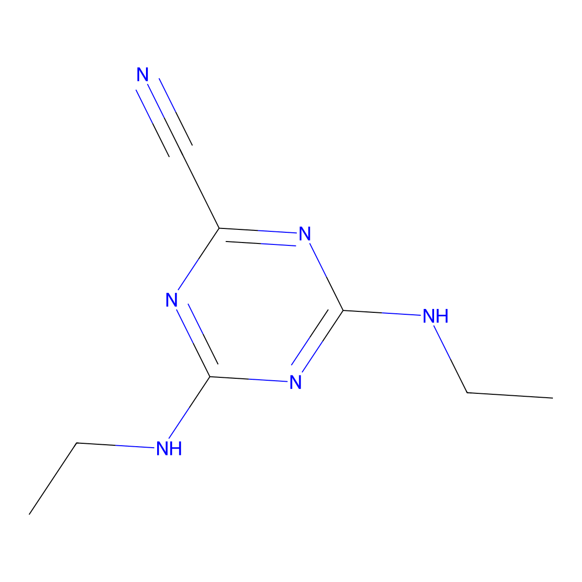 4,6-Bis(ethylamino)-1,3,5-triazine-2-carbonitrile molecular structure, CAS 20776-81-2