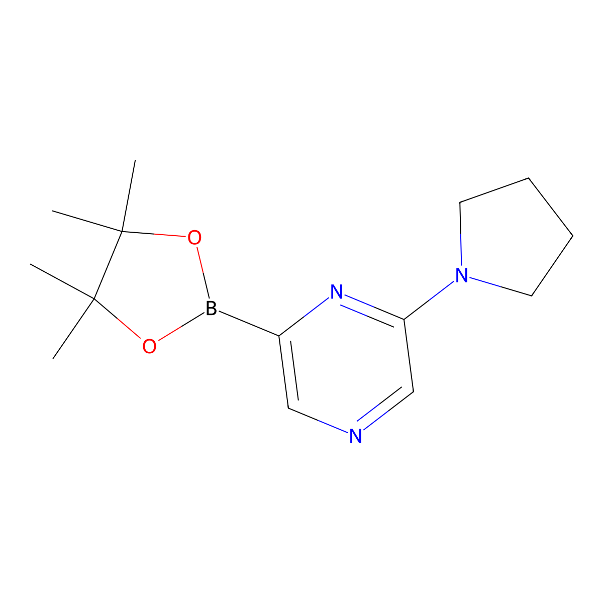 2-(Pyrrolidin-1-YL)-6-(4,4,5,5-tetramethyl-1,3,2-dioxaborolan-2-YL)pyrazine molecular structure, CAS 2077892-16-9