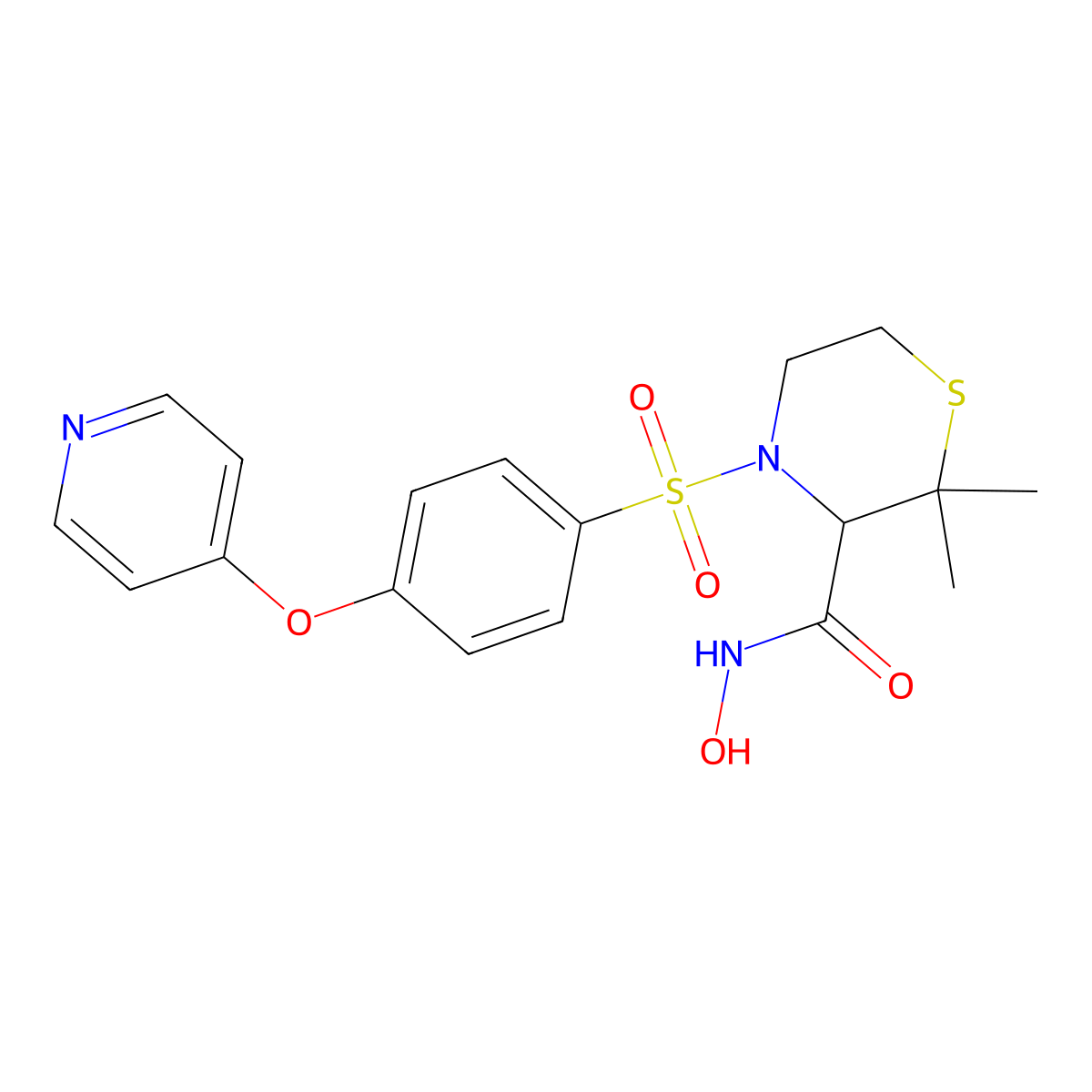 (3R)-N-hydroxy-2,2-dimethyl-4-[4-(pyridin-4-yloxy)benzenesulfonyl]thiomorpholine-3-carboxamide molecular structure, CAS 207795-16-2