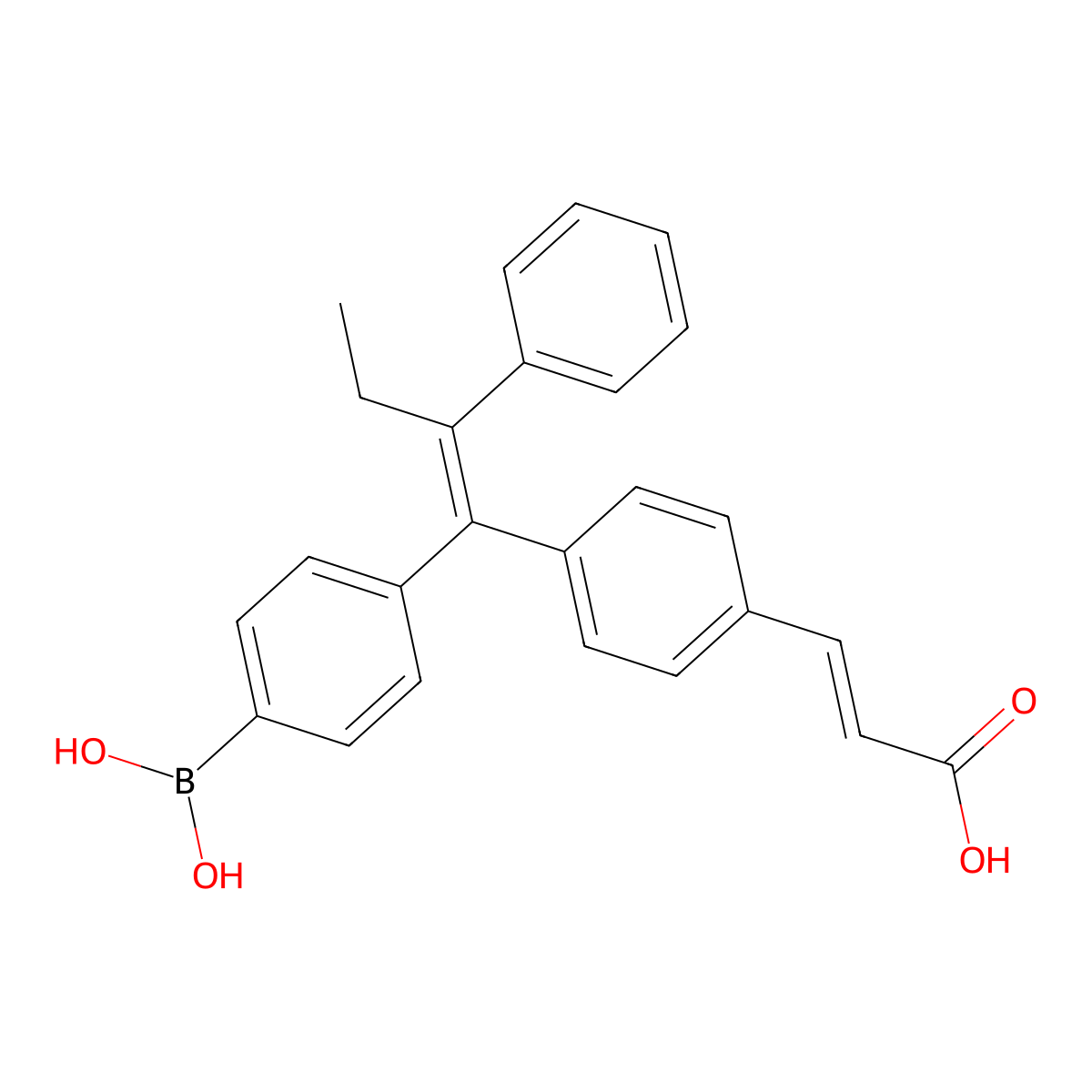(E)-3-(4-((Z)-1-(4-boronophenyl)-2-phenylbut-1-en-1-yl)phenyl)acrylic acid molecular structure, CAS 2077980-80-2