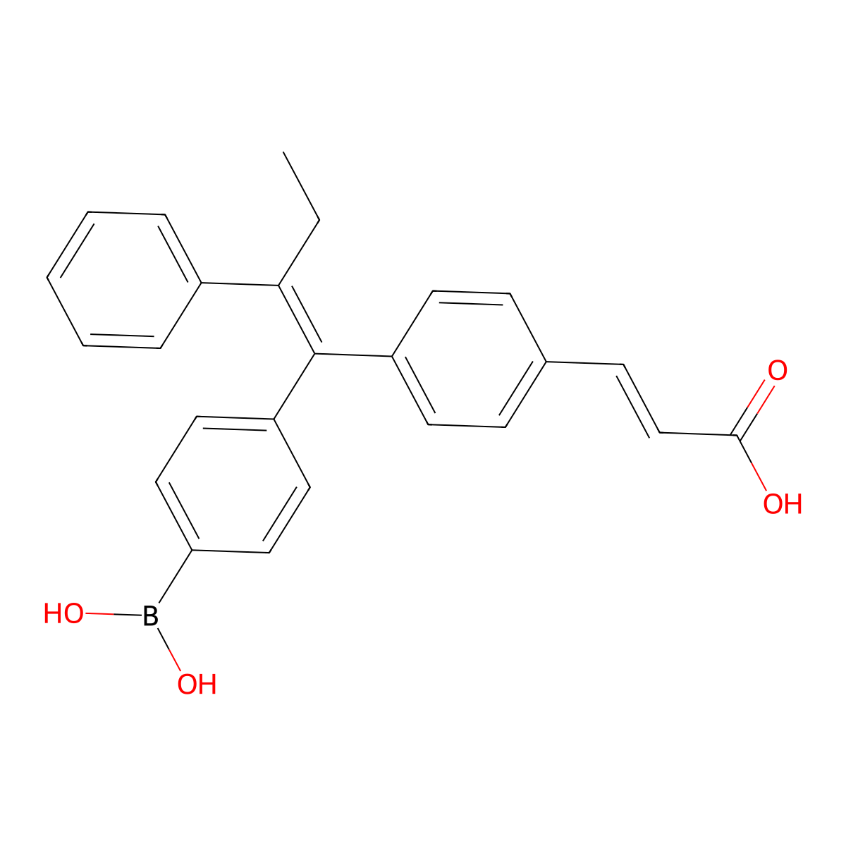 (E)-3-[4-[(E)-1-(4-boronophenyl)-2-phenylbut-1-enyl]phenyl]prop-2-enoic acid molecular structure, CAS 2077980-83-5