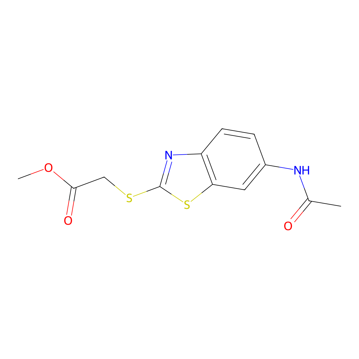 (6-Acetylamino-benzothiazol-2-ylsulfanyl)-acetic acid methyl ester molecular structure, CAS 207853-76-7