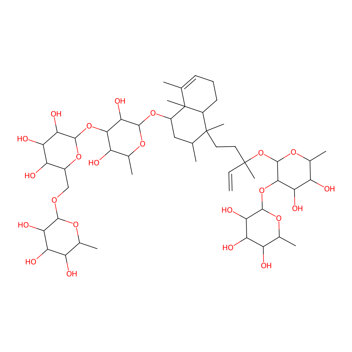 (2R,3R,4R,5R,6S)-2-[[(2R,3S,4S,5R,6S)-6-[(2R,3R,4R,5S,6S)-2-[[(1S,3R,4S,4aR,8aR)-4-[(3S)-3-[(2S,3R,4S,5R,6R)-4,5-dihydroxy-6-methyl-3-[(2S,3R,4R,5R,6S)-3,4,5-trihydroxy-6-methyloxan-2-yl]oxyoxan-2-yl]oxy-3-methylpent-4-enyl]-3,4,8,8a-tetramethyl-1,2,3,4a,5,6-hexahydronaphthalen-1-yl]oxy]-3,5-dihydroxy-6-methyloxan-4-yl]oxy-3,4,5-trihydroxyoxan-2-yl]methoxy]-6-methyloxane-3,4,5-triol molecular structure, CAS 207853-93-8