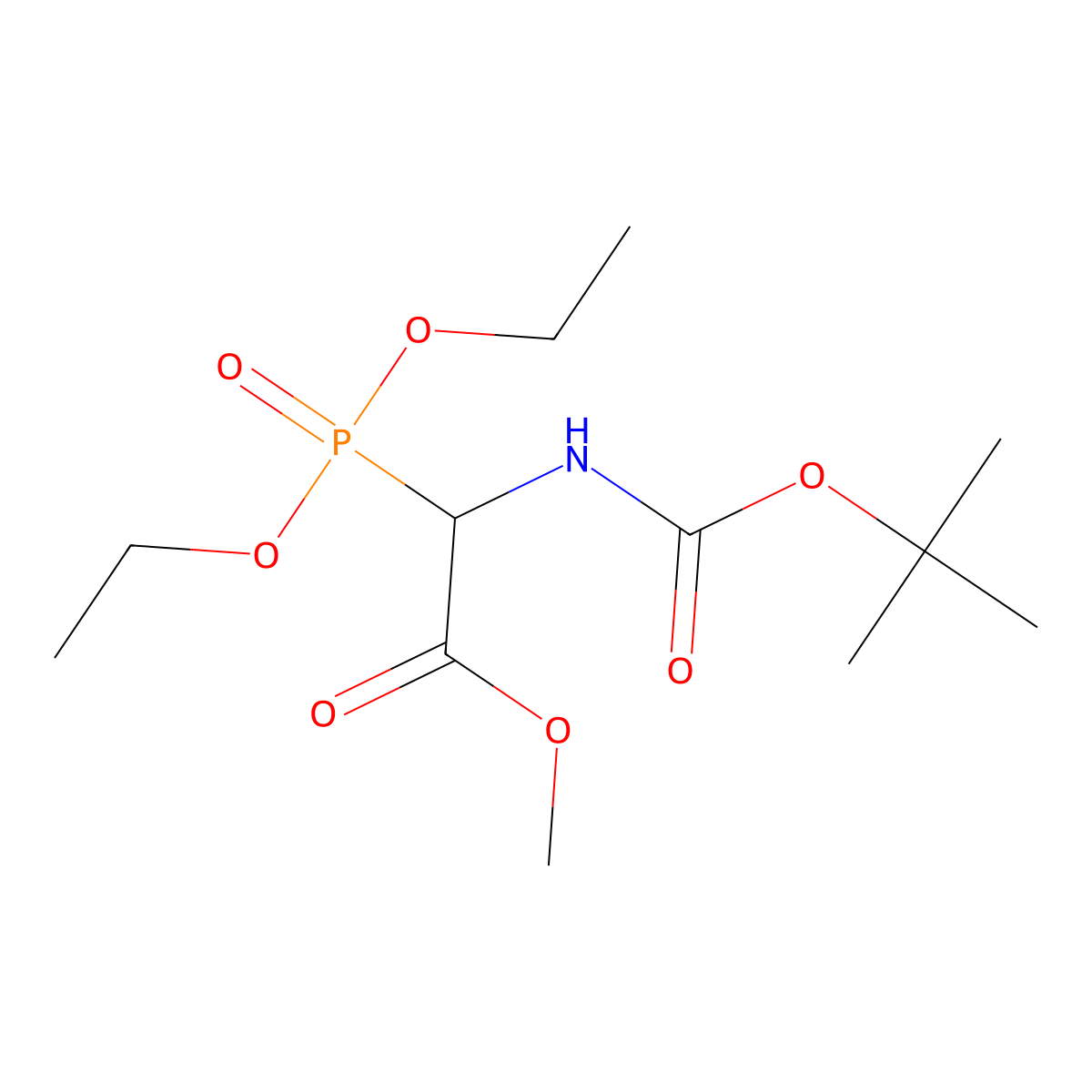 Methyl 2-((tert-butoxycarbonyl)amino)-2-(diethoxyphosphoryl)acetate molecular structure, CAS 207863-56-7