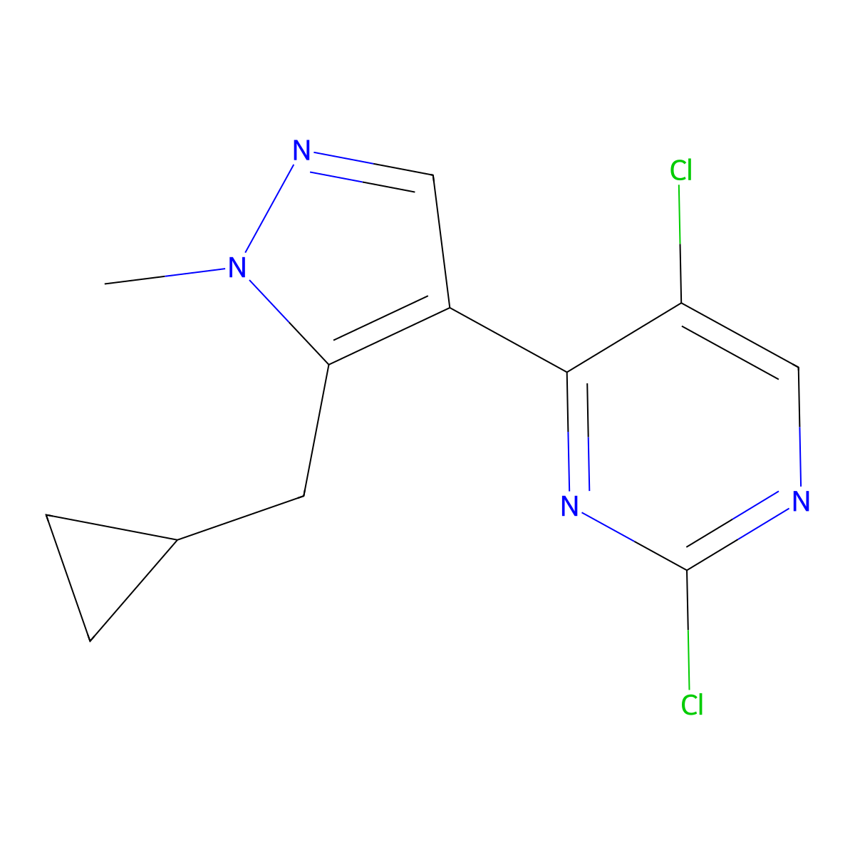 2,5-dichloro-4-[5-(cyclopropylmethyl)-1-methyl-1H-pyrazol-4-yl]pyrimidine molecular structure, CAS 2079069-47-7