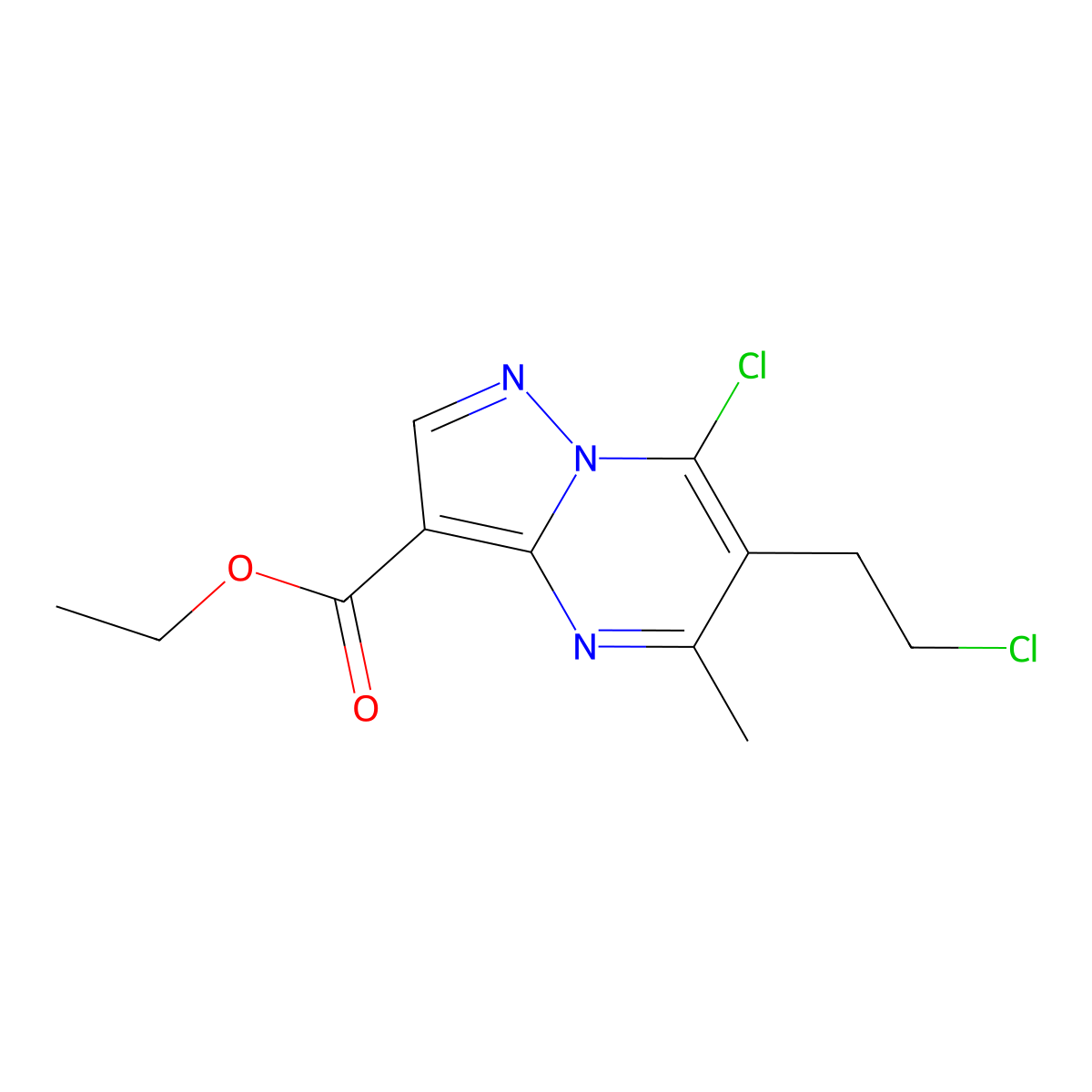 Ethyl 7-chloro-6-(2-chloroethyl)-5-methylpyrazolo[1,5-a]pyrimidine-3-carboxylate molecular structure, CAS 207926-69-0