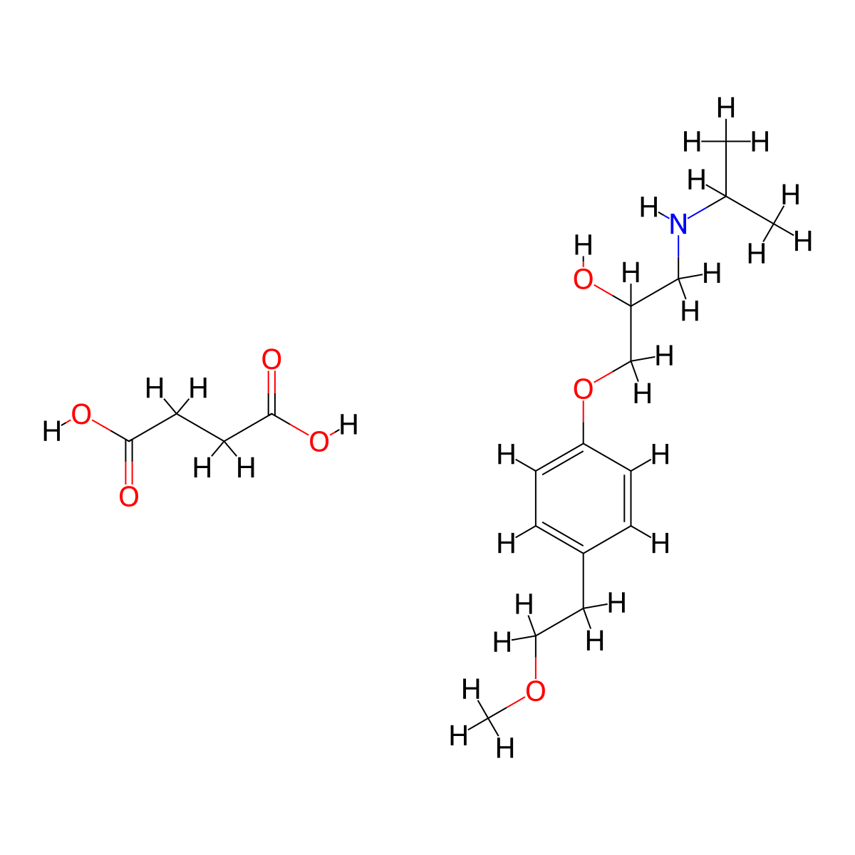 Butanedioic acid; 1-[4-(2-methoxyethyl)phenoxy]-3-(propan-2-ylamino)-2-propanol molecular structure, CAS 207983-04-8