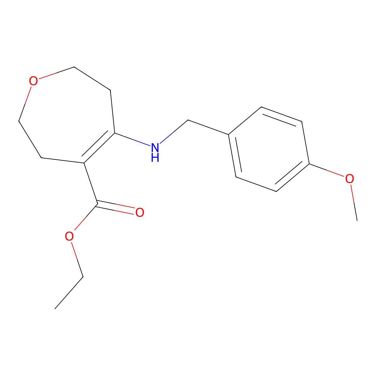 Ethyl 5-((4-methoxybenzyl)amino)-2,3,6,7-tetrahydrooxepine-4-carboxylate molecular structure, CAS 2079871-57-9