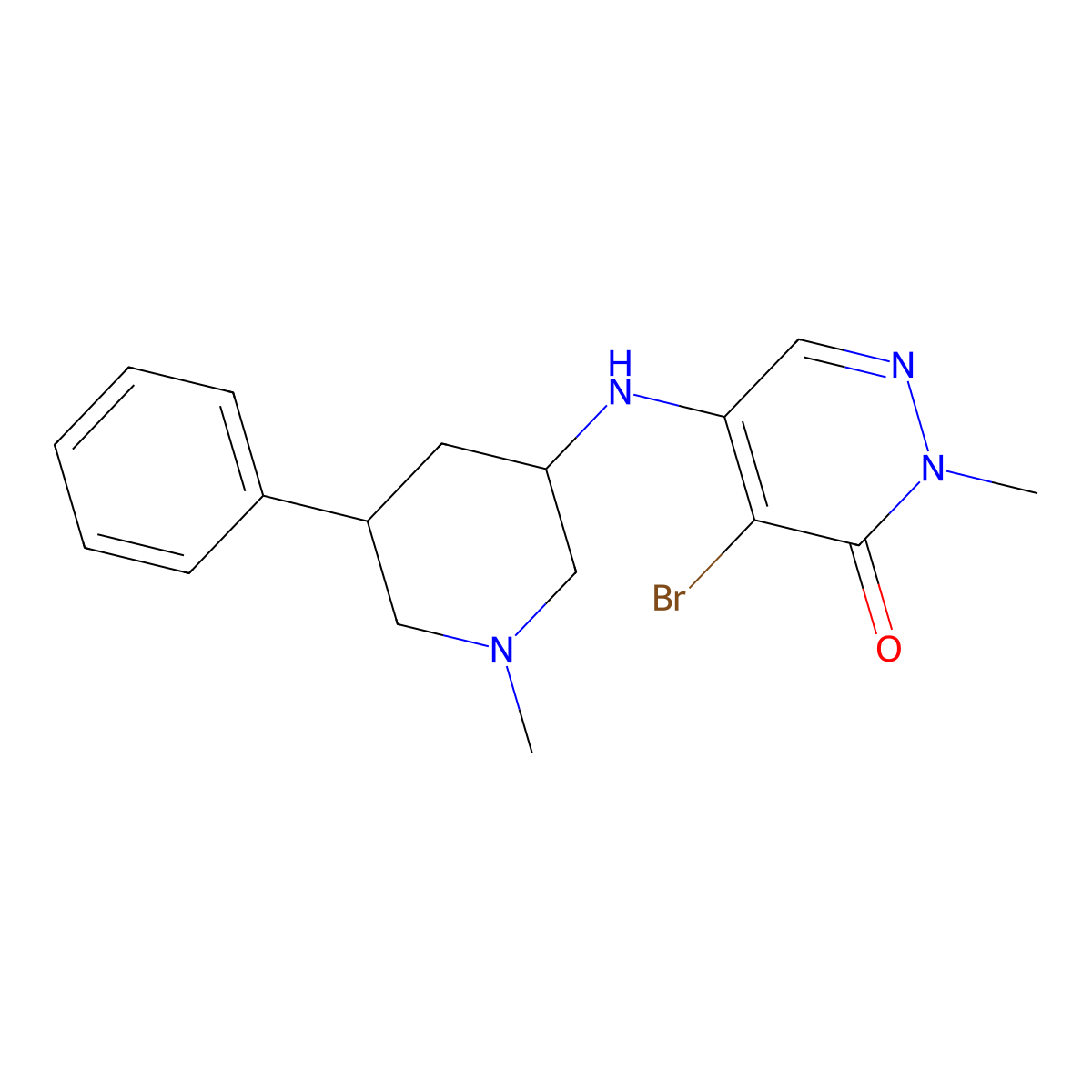 4-Bromo-2-methyl-5-[[(3S,5S)-1-methyl-5-phenylpiperidin-3-yl]amino]pyridazin-3-one molecular structure, CAS 2079886-19-2