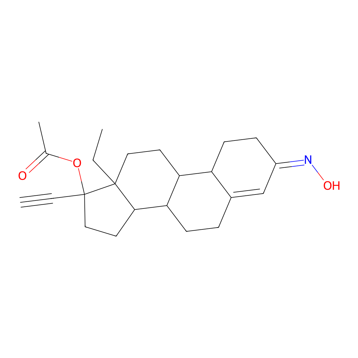 (1)-13-Ethyl-17alpha-hydroxy-18,19-dinor-pregn-4-en-20-yn-3-one oxime acetate molecular structure, CAS 20799-27-3