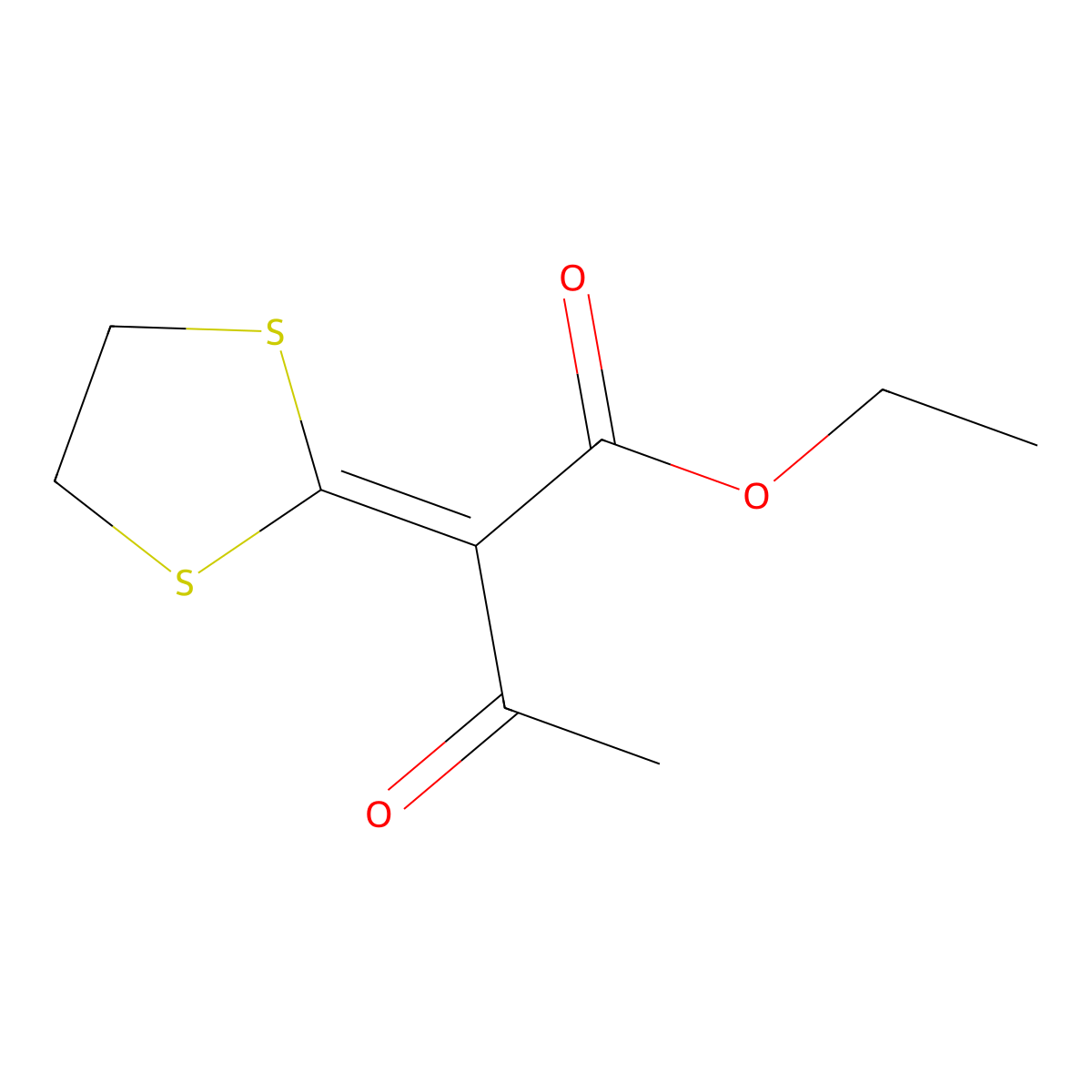Ethyl 2-(1,3-dithiolan-2-ylidene)-3-oxobutanoate molecular structure, CAS 2080-44-6