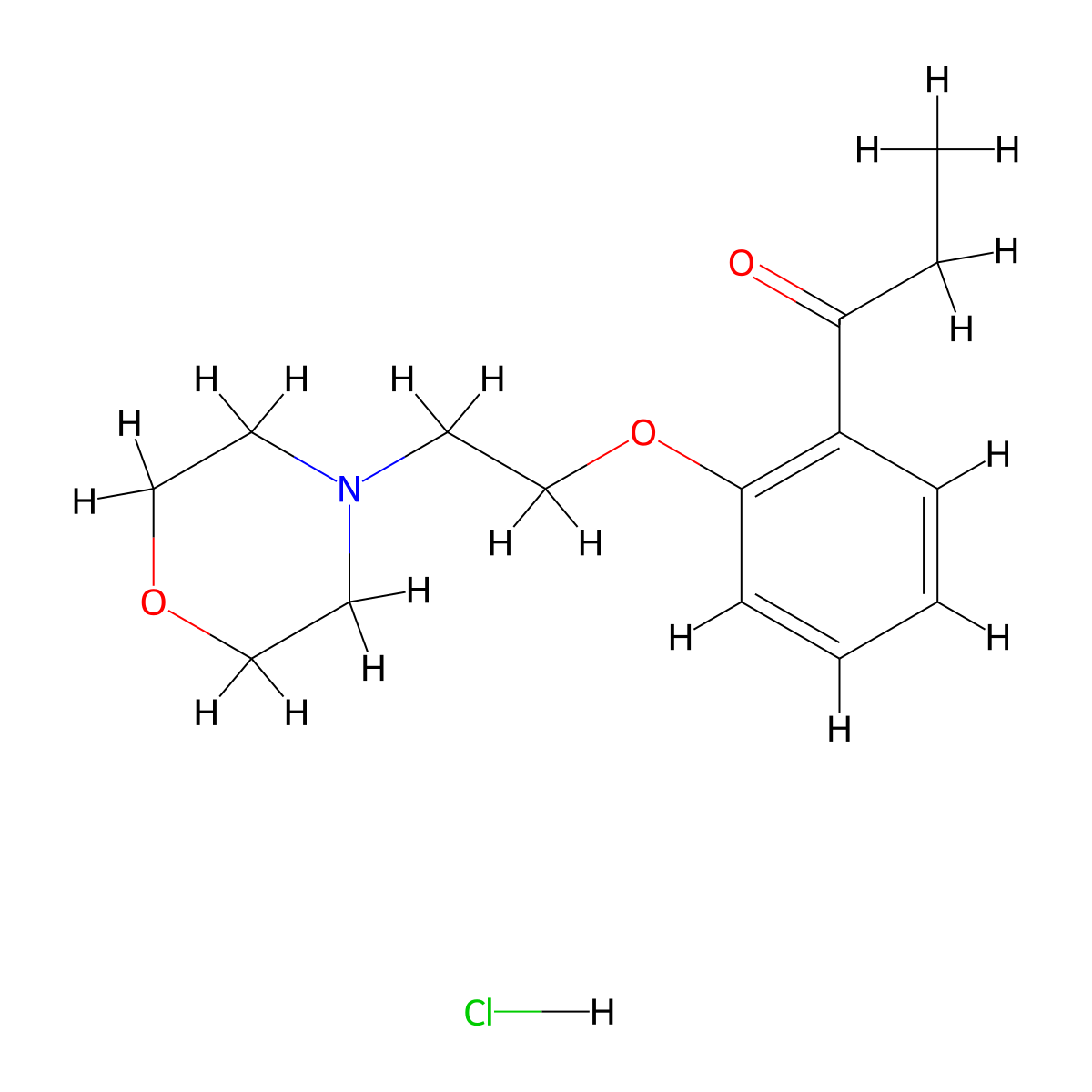 1-Propanone, 1-(2-(2-(4-morpholinyl)ethoxy)phenyl)-, hydrochloride (1:1) molecular structure, CAS 20800-03-7