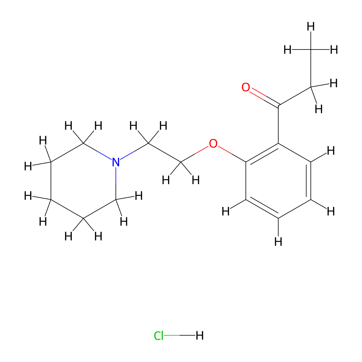Propiophenone, 2'-(2-piperidinoethoxy)-, hydrochloride molecular structure, CAS 20800-14-0