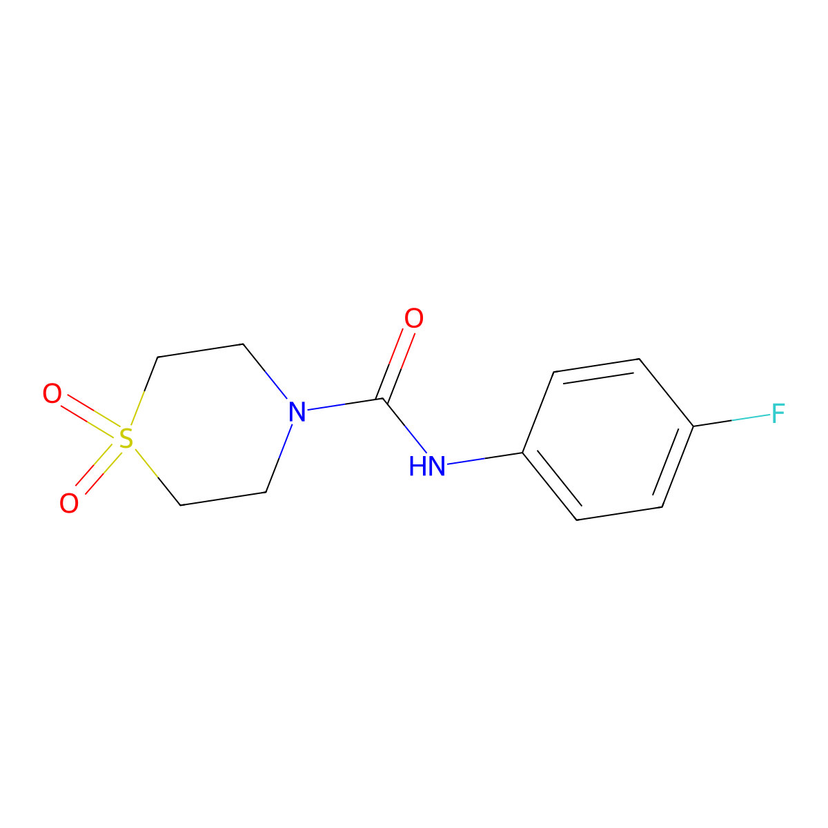 N-(4-fluorophenyl)-1,1-dioxo-1lambda6-thiomorpholine-4-carboxamide molecular structure, CAS 2080365-31-5