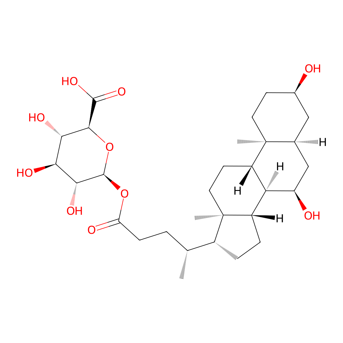 (2S,3S,4S,5R,6S)-6-((4R)-4-((3R,5S,7R,8R,9S,10S,13R,14S,17R)-3,7-dihydroxy-10,13-dimethyl-2,3,4,5,6,7,8,9,11,12,14,15,16,17-tetradecahydro-1H-cyclopenta(a)phenanthren-17-yl)pentanoyl)oxy-3,4,5-trihydroxyoxane-2-carboxylic acid molecular structure, CAS 208038-27-1
