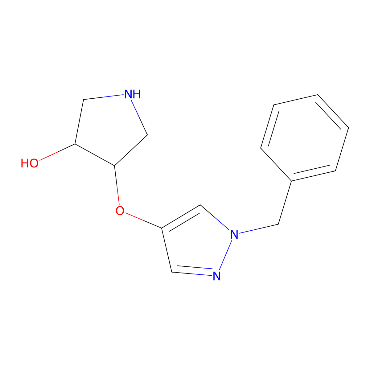 rac-(3R,4R)-4-[(1-benzyl-1H-pyrazol-4-yl)oxy]pyrrolidin-3-ol molecular structure, CAS 2080399-30-8