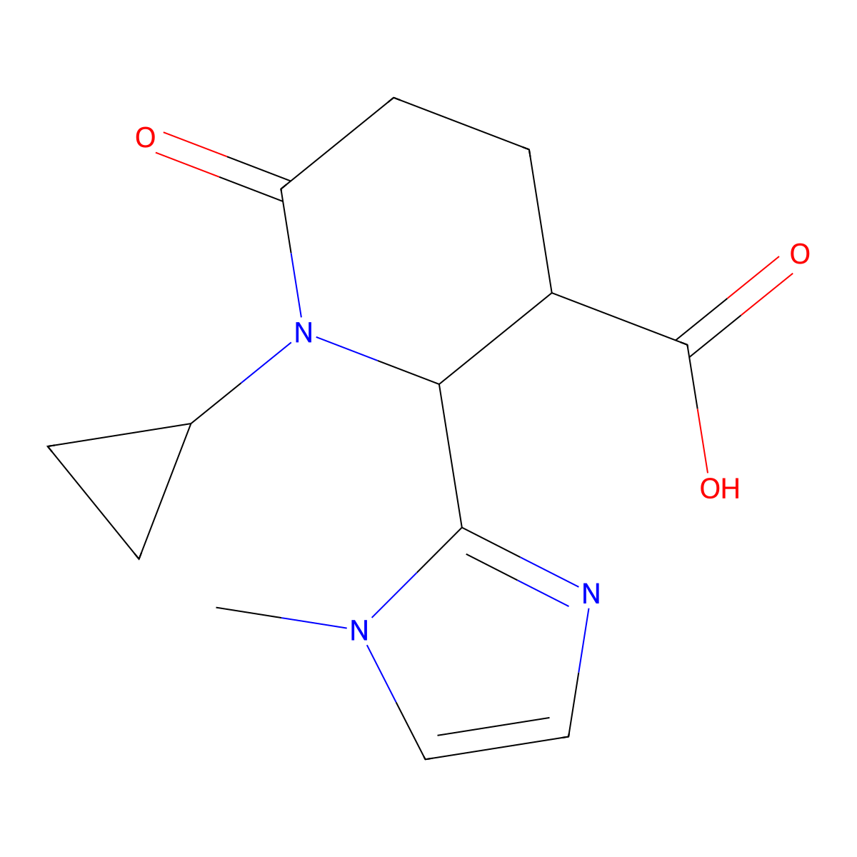Rac-(2R,3R)-1-cyclopropyl-2-(1-methyl-1H-imidazol-2-YL)-6-oxopiperidine-3-carboxylic acid molecular structure, CAS 2080399-33-1