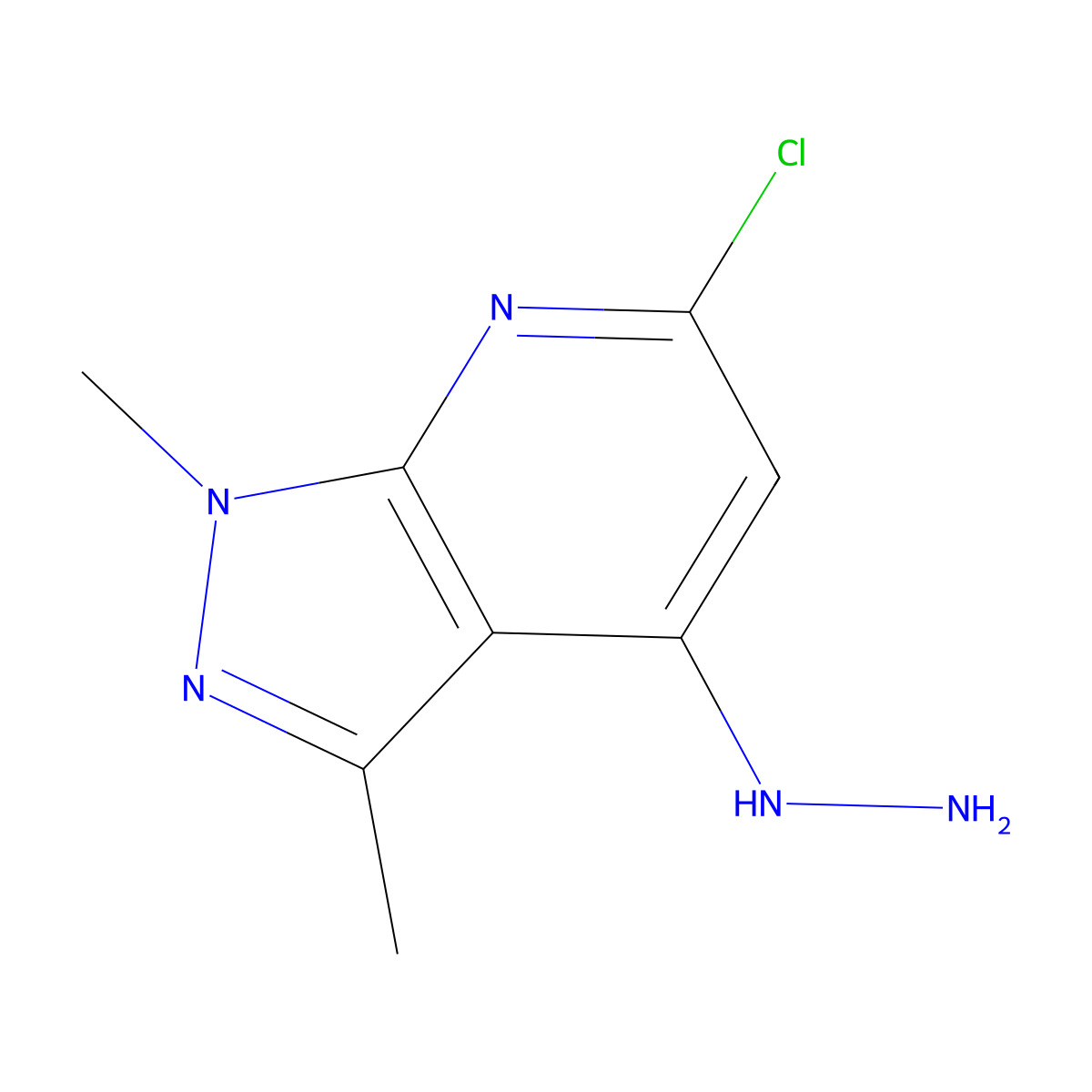 6-chloro-4-hydrazinyl-1,3-dimethyl-1H-pyrazolo[3,4-b]pyridine molecular structure, CAS 2080412-73-1