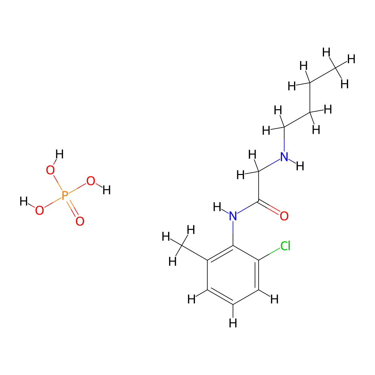 Acetamide, 2-(butylamino)-N-(2-chloro-6-methylphenyl)-, phosphate (1:1) molecular structure, CAS 2081-65-4