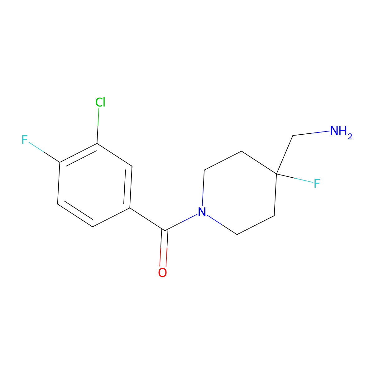 [1-(3-Chloro-4-fluorobenzoyl)-4-fluoropiperidin-4-YL]methanamine molecular structure, CAS 208111-39-1