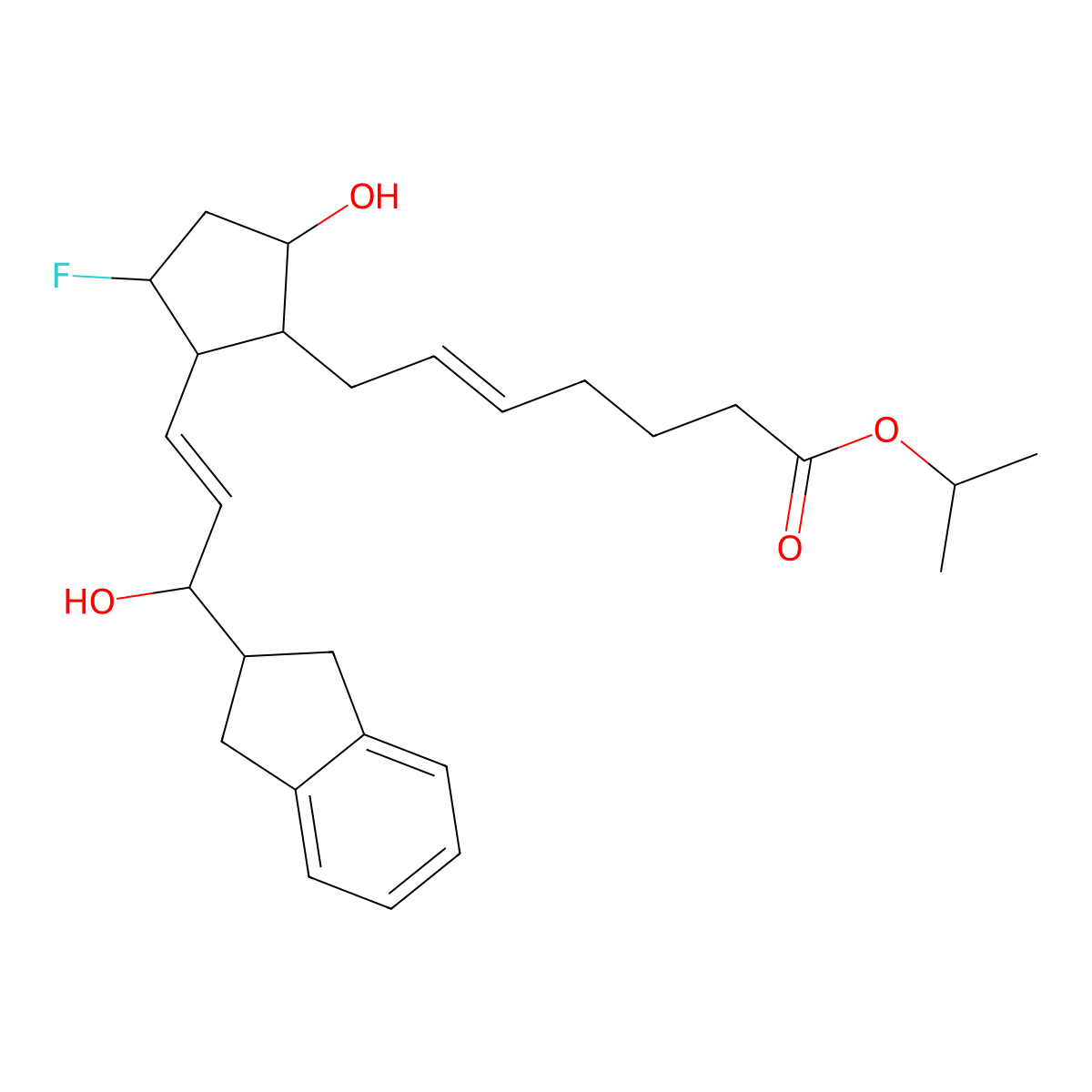 Propan-2-yl 7-{(1R,2R,3S,5S)-2-[(3R)-3-(2,3-dihydro-1H-inden-2-yl)-3-hydroxyprop-1-en-1-yl]-3-fluoro-5-hydroxycyclopentyl}hept-5-enoate molecular structure, CAS 208114-93-6