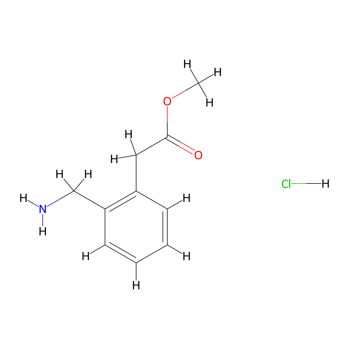 Methyl 2-(2-(aminomethyl)phenyl)acetate hydrochloride molecular structure, CAS 208124-61-2