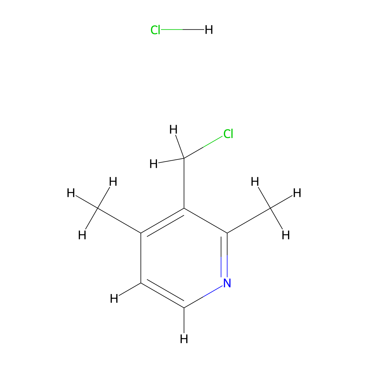 3-(Chloromethyl)-2,4-dimethylpyridine--hydrogen chloride (1/1) molecular structure, CAS 208167-86-6