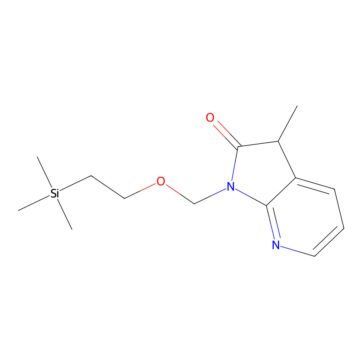 3-Methyl-1-{[2-(trimethylsilyl)ethoxy]methyl}-1H,2H,3H-pyrrolo[2,3-b]pyridin-2-one molecular structure, CAS 2081858-87-7