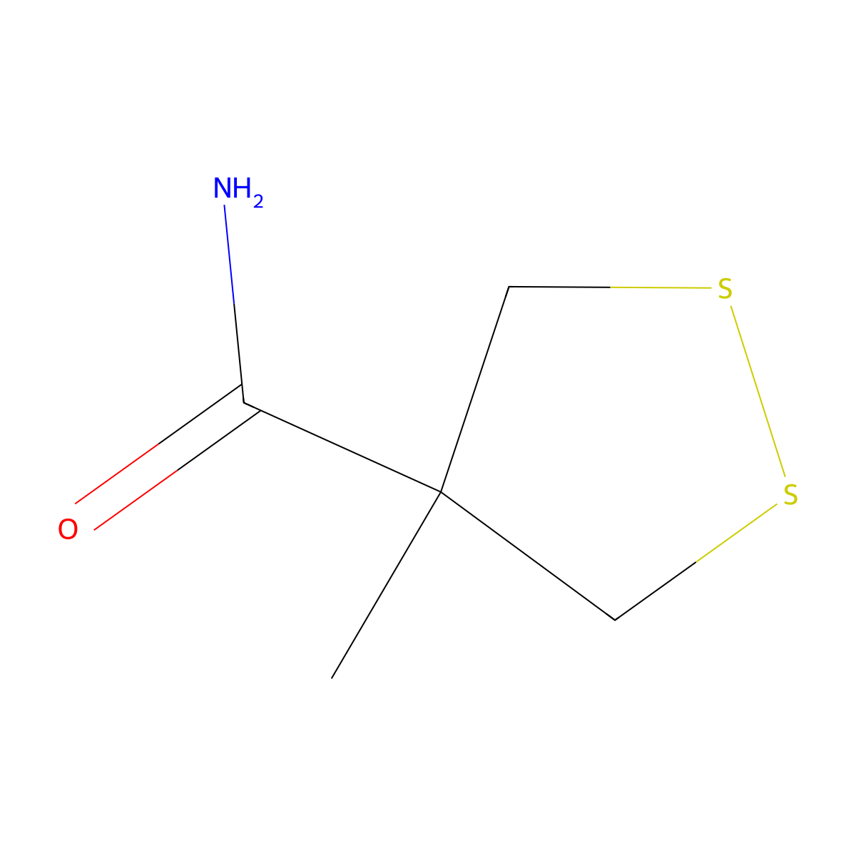 4-Methyl-1,2-dithiolane-4-carboxamide molecular structure, CAS 208243-73-6