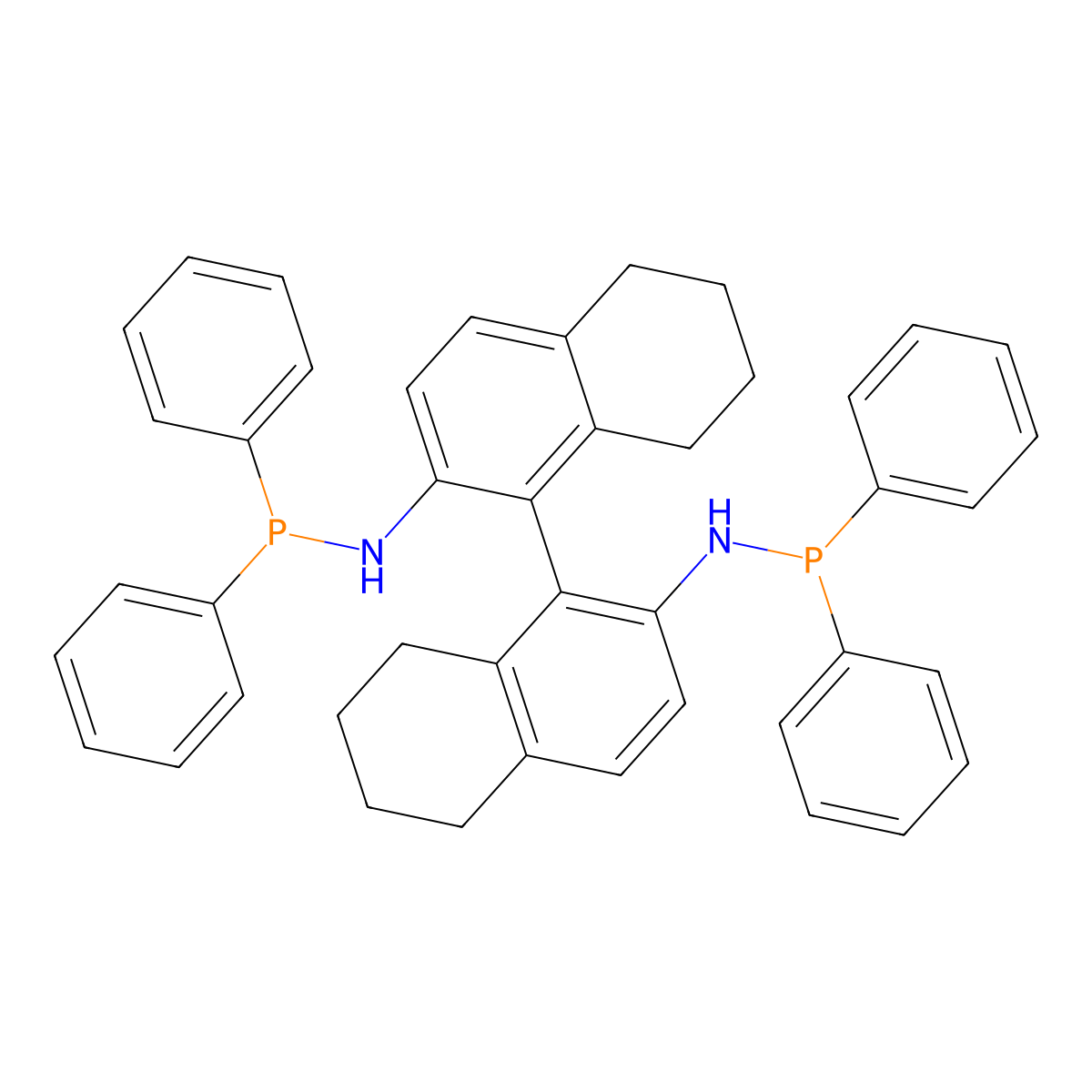 N-diphenylphosphanyl-1-[2-(diphenylphosphanylamino)-5,6,7,8-tetrahydronaphthalen-1-yl]-5,6,7,8-tetrahydronaphthalen-2-amine molecular structure, CAS 208248-67-3