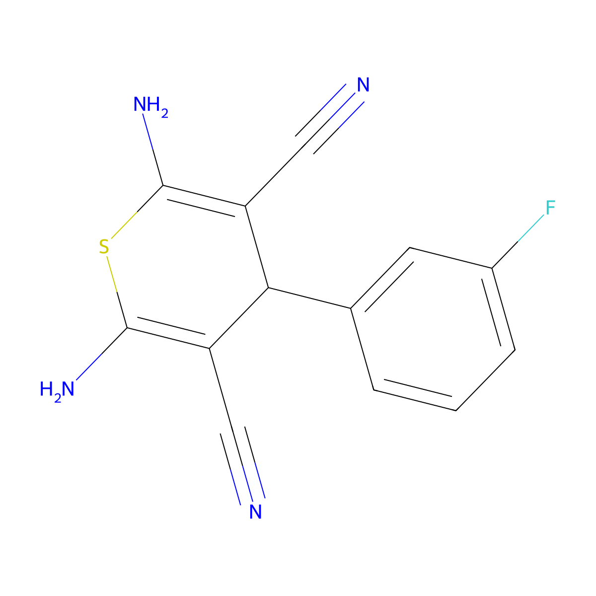 2,6-diamino-4-(3-fluorophenyl)-4H-thiopyran-3,5-dicarbonitrile molecular structure, CAS 208254-19-7