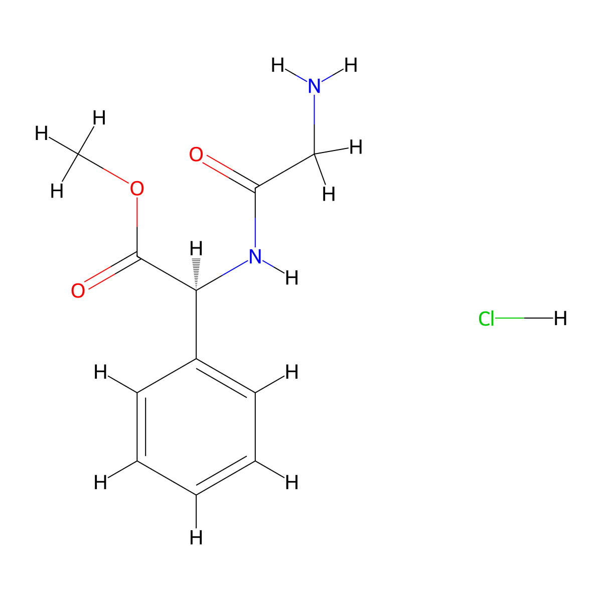 methyl (2S)-2-(2-aminoacetamido)-2-phenylacetate hydrochloride molecular structure, CAS 208259-33-0