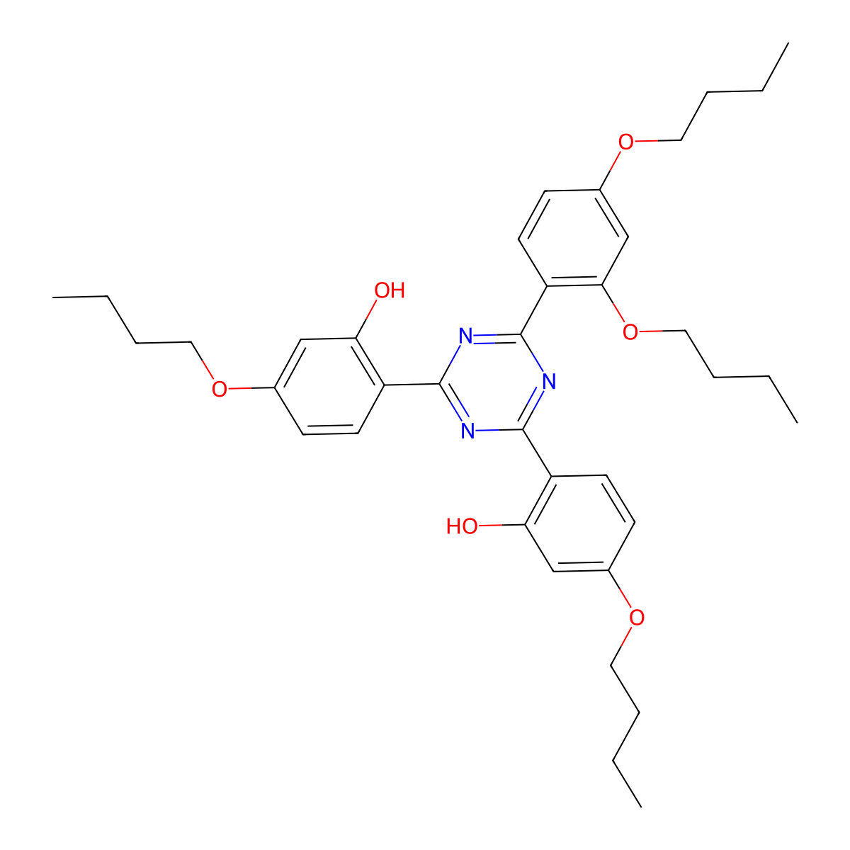 Phenol, 2,2'-[6-(2,4-dibutoxyphenyl)-1,3,5-triazine-2,4-diyl]bis[5-butoxy- molecular structure, CAS 208343-47-9