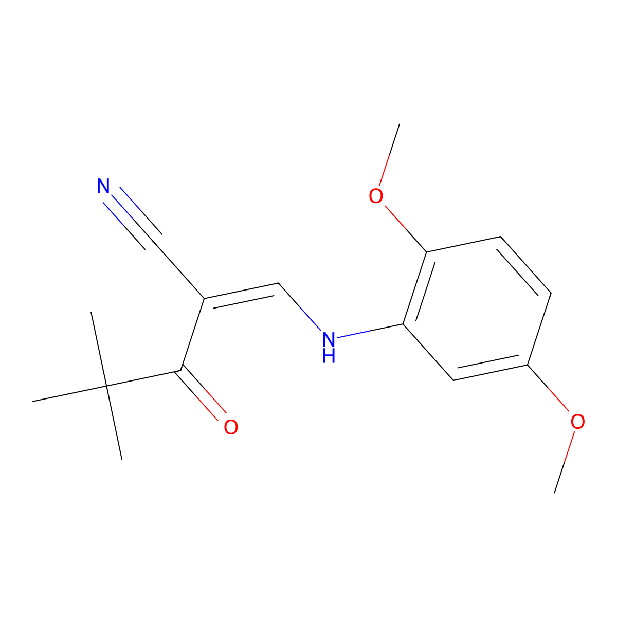 3-((2,5-Dimethoxyphenyl)amino)-2-(2,2-dimethylpropanoyl)prop-2-enenitrile molecular structure, CAS 208348-00-9