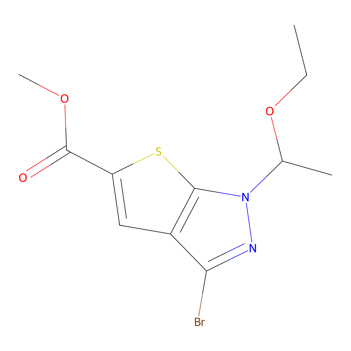 methyl 3-bromo-1-(1-ethoxyethyl)-1H-thieno[2,3-c]pyrazole-5-carboxylate molecular structure, CAS 2083663-33-4
