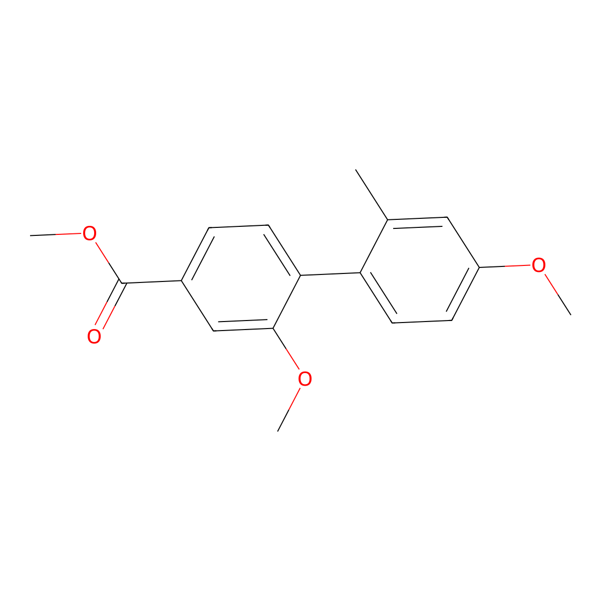 Methyl 2,4'-dimethoxy-2'-methyl[1,1'-biphenyl]-4-carboxylate molecular structure, CAS 208399-67-1