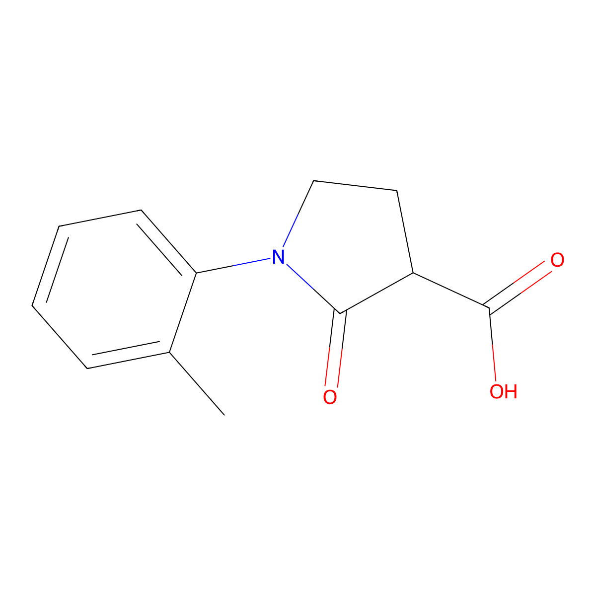 1-(2-Methylphenyl)-2-oxo-3-pyrrolidinecarboxylic acid molecular structure, CAS 20841-80-9