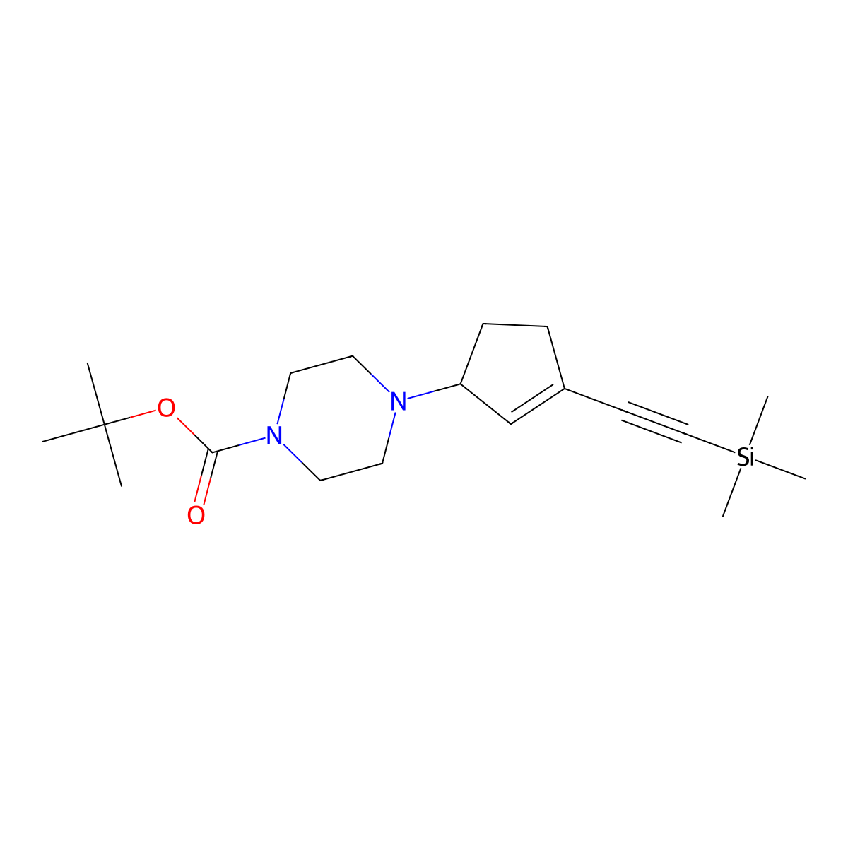 Tert-butyl 4-(3-((trimethylsilyl)ethynyl)cyclopent-2-en-1-yl)piperazine-1-carboxylate molecular structure, CAS 2084114-04-3