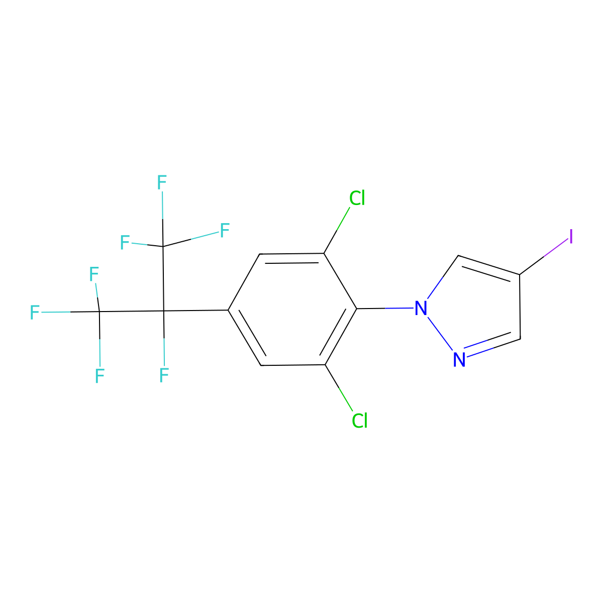 1-(2,6-dichloro-4-(perfluoropropan-2-yl)phenyl)-4-iodo-1H-pyrazole molecular structure, CAS 2084123-37-3