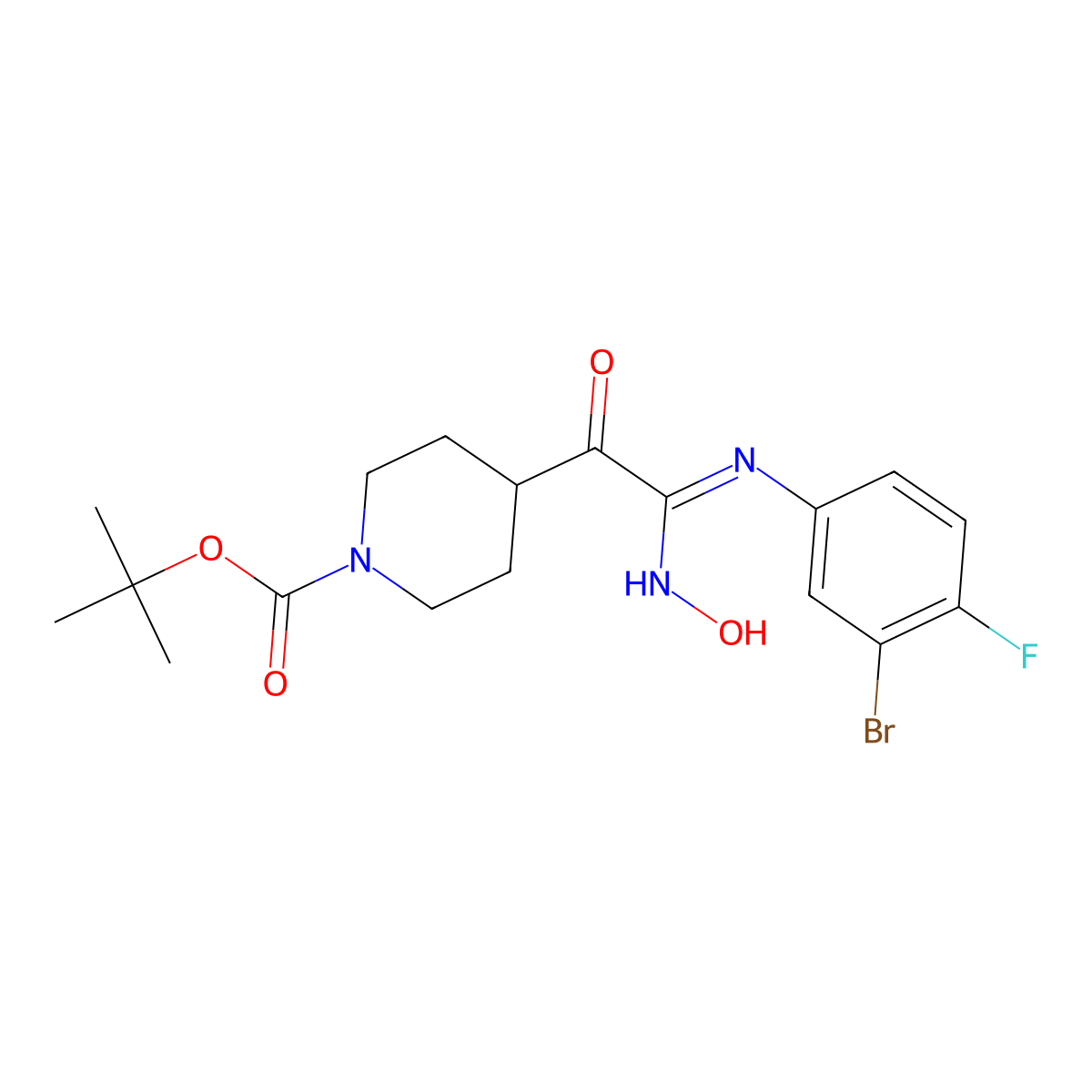 N-(3-Bromo-4-fluorophenyl)-N'-hydroxy-2-(1-Boc-4-piperidinyl)-2-oxoacetimidamide molecular structure, CAS 2084138-48-5