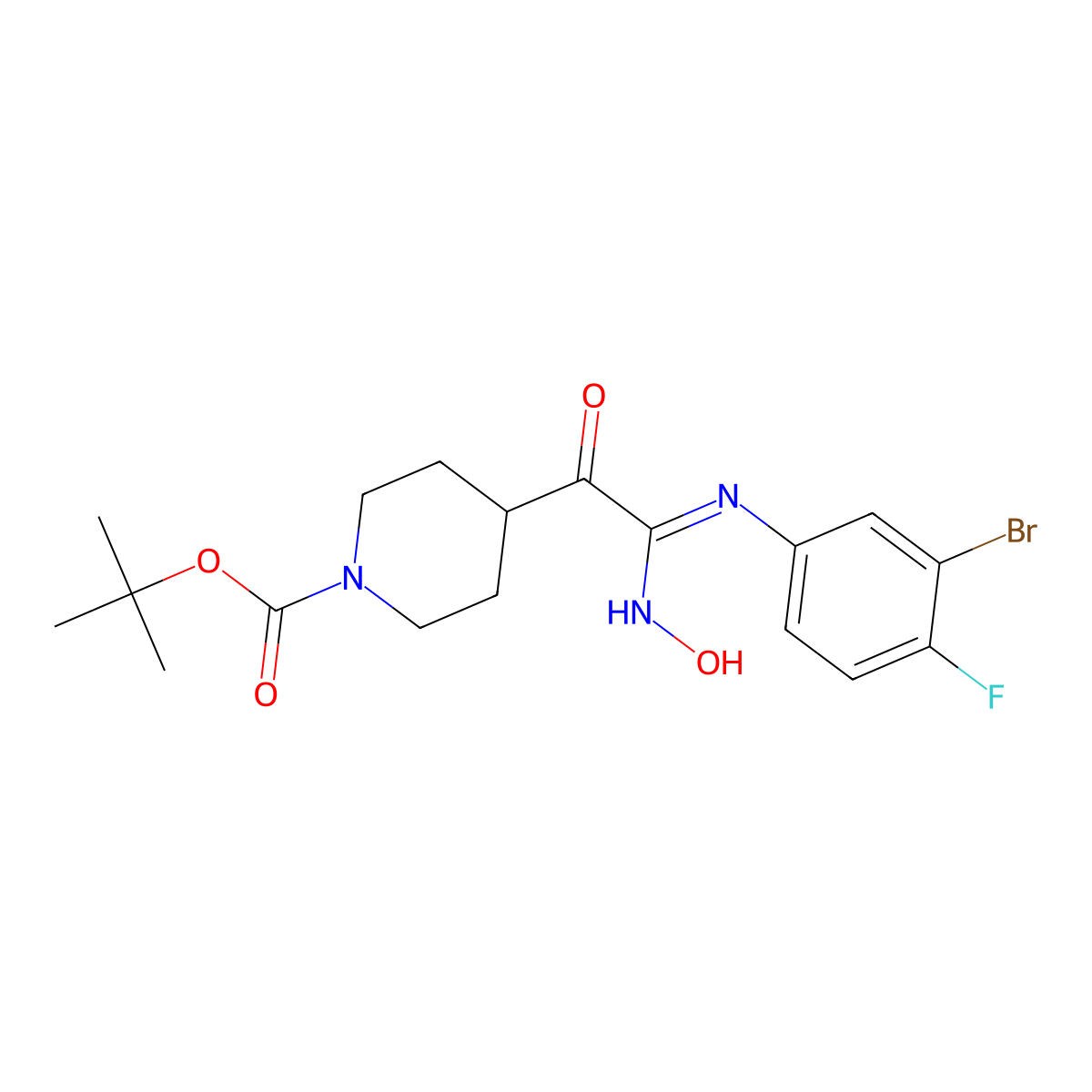 N-(3-Bromo-4-fluorophenyl)-N'-hydroxy-2-(1-Boc-4-piperidinyl)-2-oxoacetimidamide molecular structure, CAS 2084138-48-5