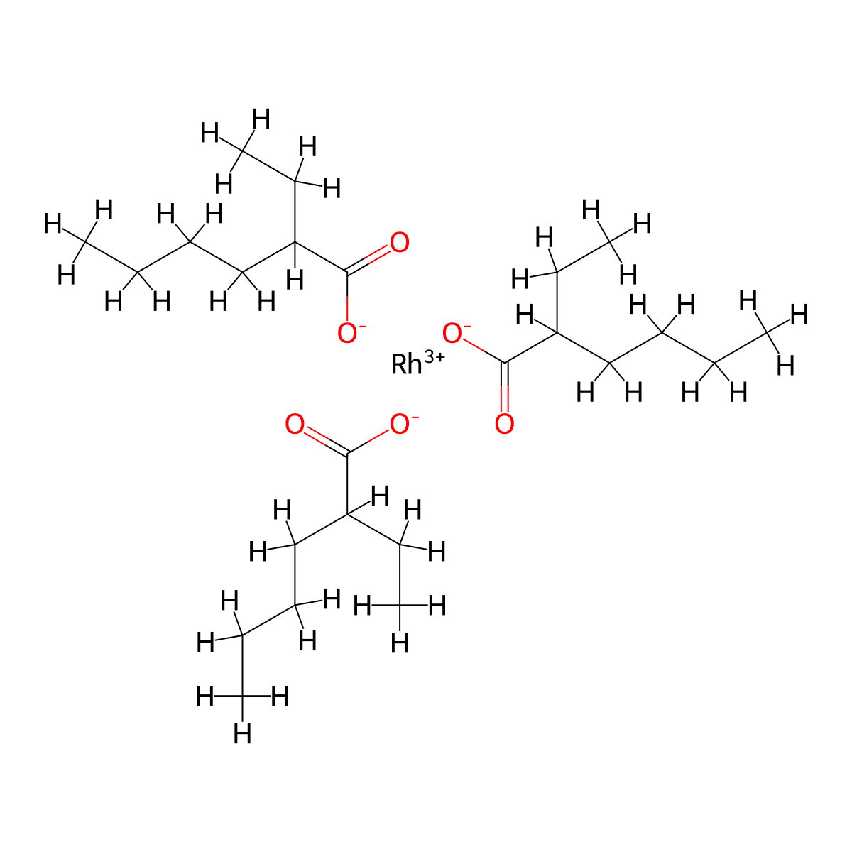 Hexanoic acid, 2-ethyl-, rhodium(3+) salt (3:1) molecular structure, CAS 20845-92-5